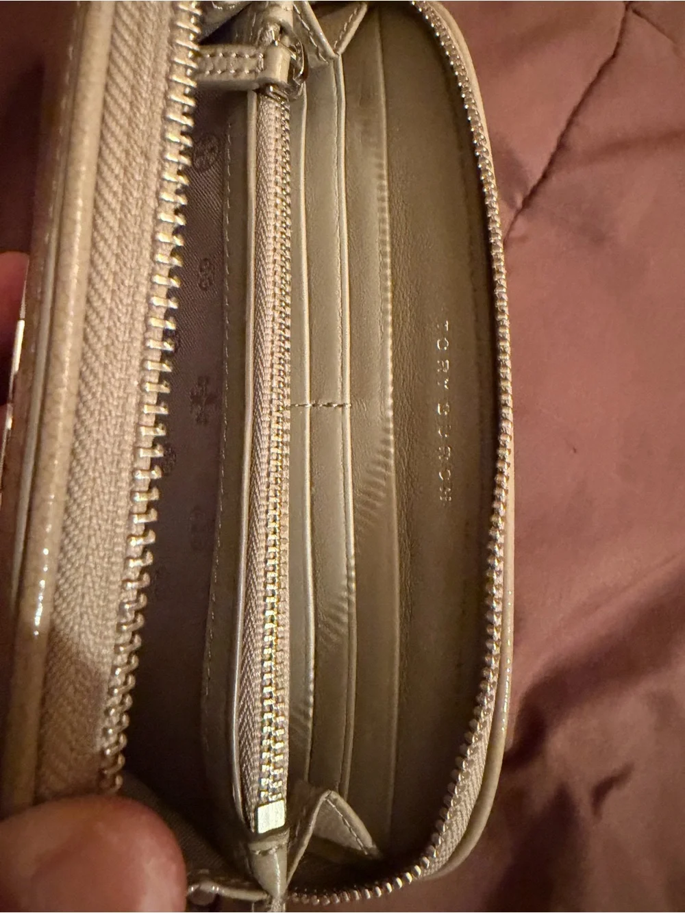Tory Burch Blush Patent Leather Clutch with Logo
